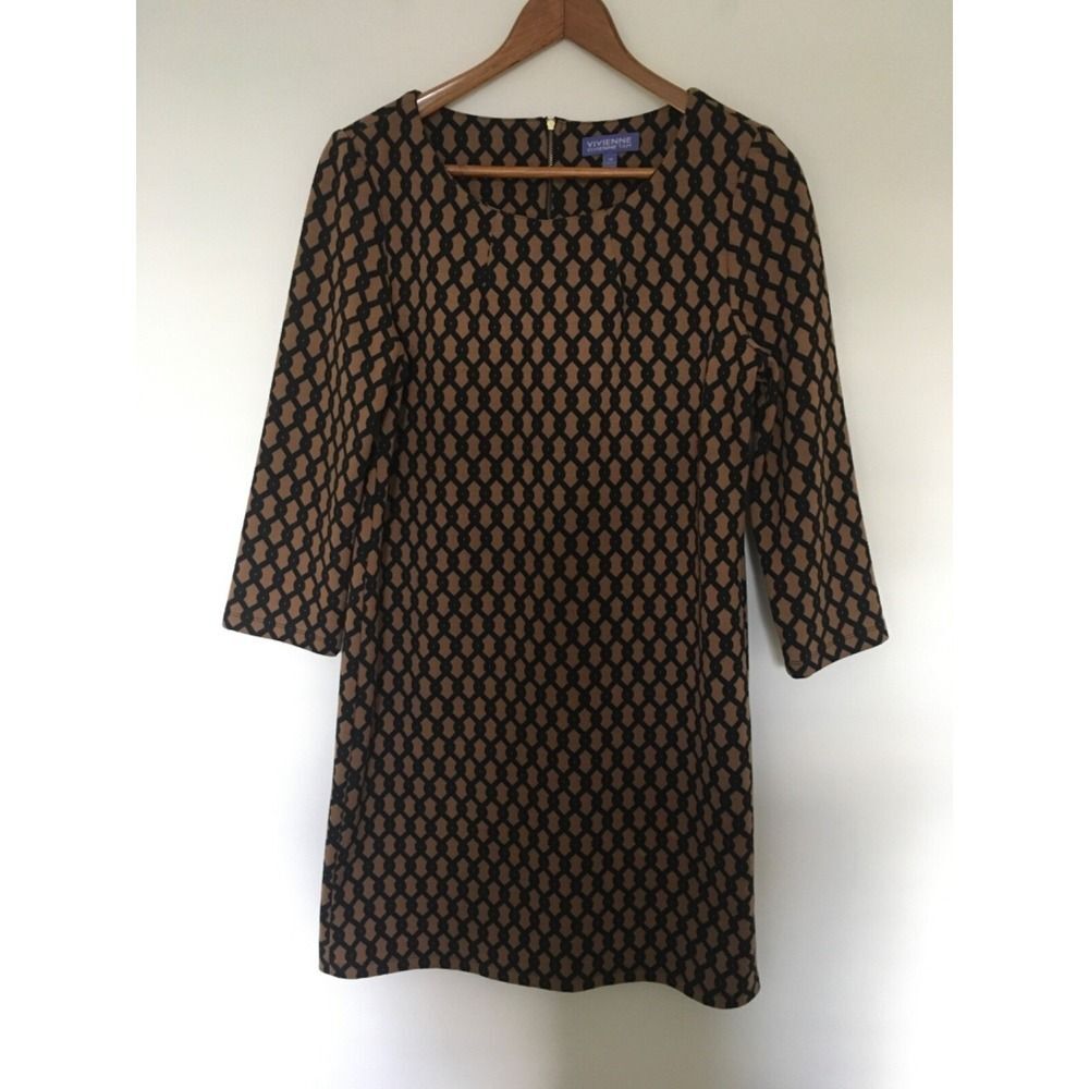 Vivienne Tam Dress Womens Sz 10 Brown Black Chain link Trellis Geometric
